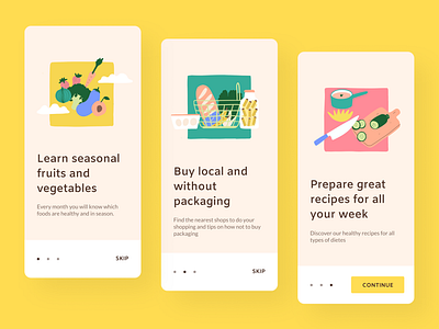 Onboarding Healthily #1 app button flat flat design illustration illustrations mobile onboarding slider steps ui uxui walkthrough yellow