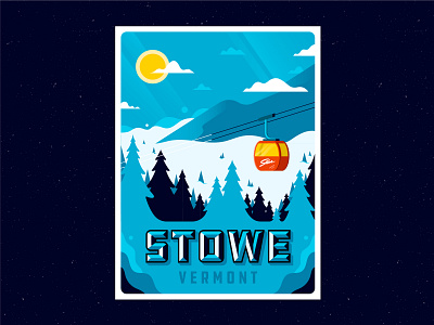 Stowe - Ski Poster series gondola illustrator mountains poster design skiing snowboard stowe trees vermont winter scene