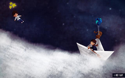 "Sin título" (Cursilería No. 57), ©2014 art balloons cat clouds design illustration kids love papership ship