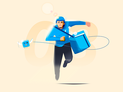 Delivery guy running at work afternoon daytime deliver deliveryman design food guy helmet illustration outdoor run running sunshine