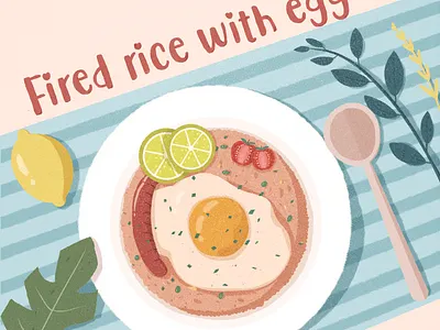 Fired rice design flat food illustraion