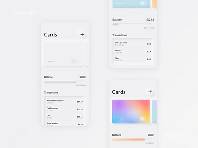 Daily UI 004 - Neumorphism Mobile Wallet UI credit card dailyui design figma fintech gradient minimal mobile banking modern neumorphism ui wallet