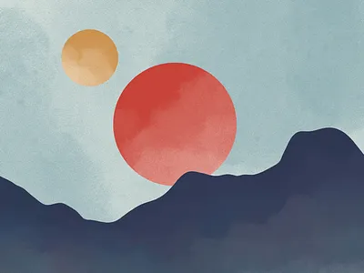 Sisters art asian bold bright design illustration japan landscape landscape illustration minimal minimalist poster print red sun