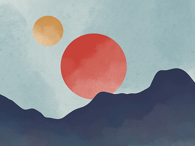 Sisters art asian bold bright design illustration japan landscape landscape illustration minimal minimalist poster print red sun