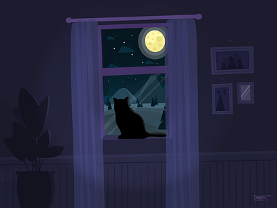 Flat Design illustration « Through the Kitty Eyes » art concept art environment flat design illustration landscape night purple