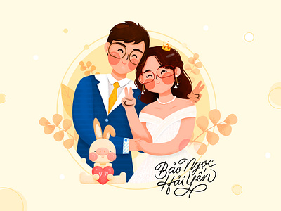 My wedding 2020 affinity designer character cute grain happy illustration savethedate texture wedding yendao