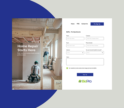 BidPro - Sign Up Page carpenter contruction dailyui dailyui 001 dailyuichallenge design electrician homerepair sign up ui webdesign