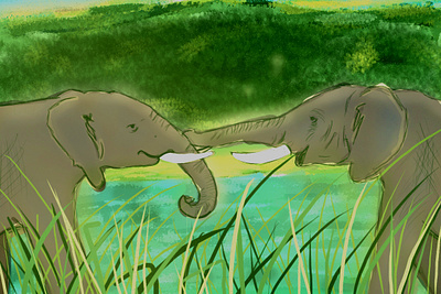 Jumbo Love brushes colors design dribbble elephant logo elephants forest illustration india landscape love love is in air nature photoshop reflection river shot trees vector water