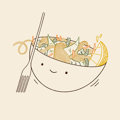 Pancit Bihon bowl character culinary drawing filipino filipino food food food art fork illustration illustrative line drawing noodles pancit pancit bihon pinoy procreate texture