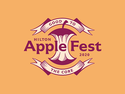 How do ya like them apples? apple apple core apples banner brand branding festival flare serif flared serif fruit hatching hilton linocut logo new york ribbon type typography vintage western new york