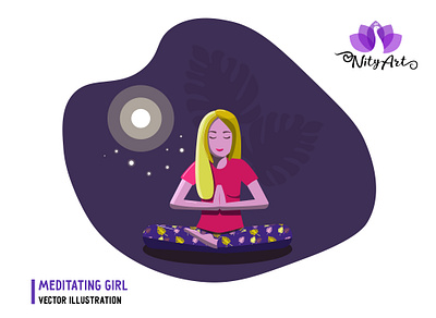 Meditating girl sitting in a yoga pose under the moon beautiful blonde colorful cute design flat art flat design girl illustration illustrator meditate meditating meditation nityart design sitting pose vector vector girl yoga yoga pose
