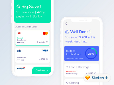 Bankly Budget Management #Sketch #Freebie app design finance flat interface ios minimal mobile ui ux