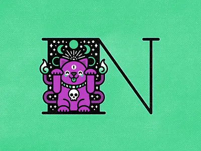 N - Nekomata 36 days of type 36daysoftype alphabet cat custom type design graphic design illustration letter lettering minimal mythical n nekomata type typography vector yokai