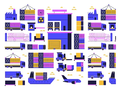 Transport boat car character clouds fabric flat icon illustration plane ship transport truck vector