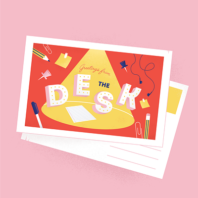 Postcards from Home: Desk covid19 desk graphicdesign greetings card home illustration illustration digital pencil post it postcard quarantine stationery travel typography