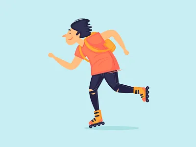Roller-skates character color danger design flat illustration illustrator muscles ride roller skates rollers speed sport spring summer teenager wheel wind young