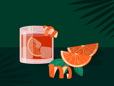 Negroni aperol campari cocktail dark theme flat flat design florence green icon illustration italy negroni orange pink spritz tropical vector vector art vector design vector illustration