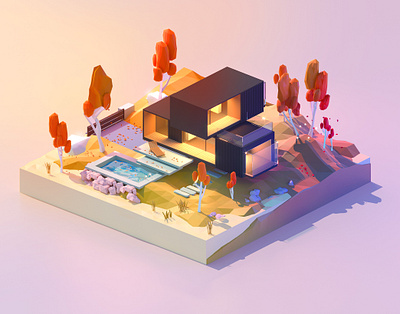 Modern house 3d 3d art design home illustration low poly lowpoly modern ui ux