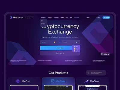 Website design | MaxSwap - Cryptocurrency Platform crypto cryptocurrency design exchange interface landing ui ux web website