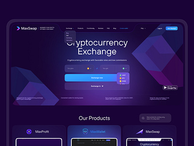 Website design | MaxSwap - Cryptocurrency Platform crypto cryptocurrency design exchange interface landing ui ux web website