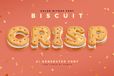 Biscuit Crisp - Color Bitmap Font ai alphabet bakery biscuit color font cookies crispy design font food illustration lettering sandwich snack sugar sweet tasty type typeface typography