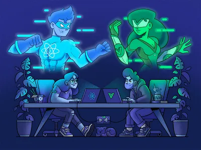 Vue vs. React in 2022 blog branding design fireart fireart studio illustration logo ui ux web design