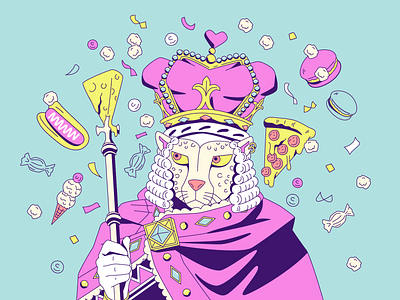 Cheetah Illustration candy character character design characterdesign cheese cheetah confetti crown food hotdog icecream illustration king macaron pizza popcorn