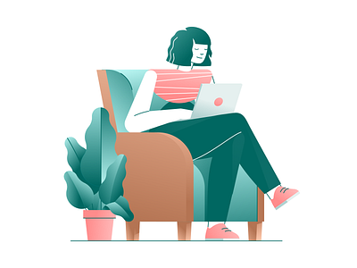 Qurasense Mobile App Illustrations vol2 character characters female geometric gradient healthtech hellsjells illustration laptop light line minimal relaxing sitting stroke technology ui woman