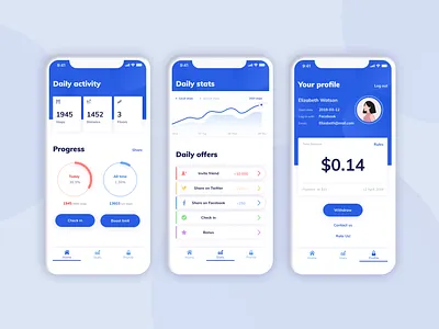 Pedometer Application app blue chart mobile pedometer profile statistics ui white