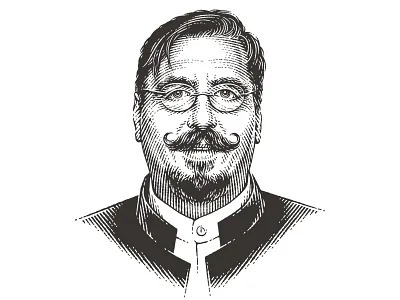 Portrait for a label black and white branding engraving etching graphics hand drawing label linocut man moustache package pen and ink portrait vector engraving woodcut