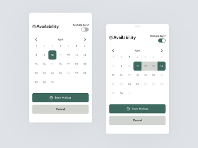 Mobile calendar UX/UI design app booking calendar calendar range dashboard design green ios minimalistic mobile app modal ranged calendar touch ui ux