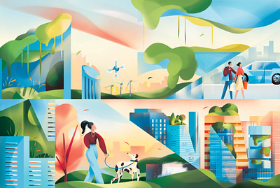 Smart City cityscape digital editorial folioart futuristic gradient illustration jia yi liu technology