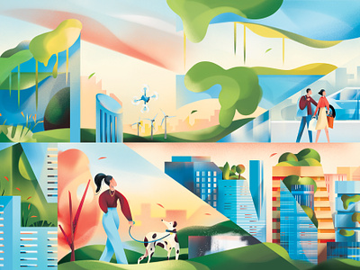 Smart City cityscape digital editorial folioart futuristic gradient illustration jia yi liu technology