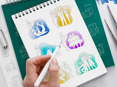 EMI Health Sketches aquarelle branding design healthcare iconography icons iconset illustration pencil ramotion sketch ui visual identity website illustration