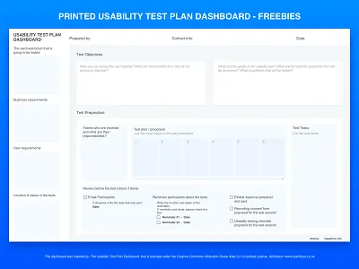 Printed Usability Test Plan Dashboard download freebie freebies pdf sketchapp usability usability testing user experience ux ux research © maya el murr