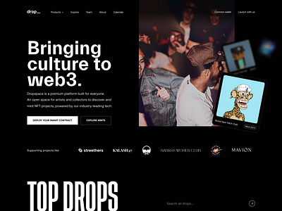 Dropspace ape bayc black crypto dark design drops nft ui web3 website
