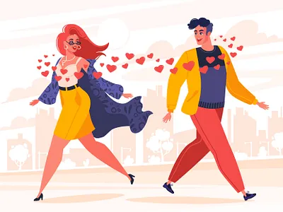 Love At First Sight 2d adobe illustrator cartoon character character design concept couple cute date dating flat heart illustration in love like love lover man people vector