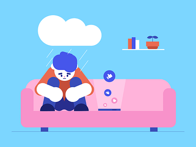 Negative effects of social media. characterdesign facebook flat design illustration lonely socialmedia