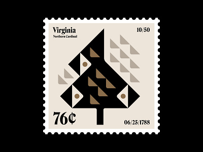 Virginia Stamp updated bird birds cardinal feathers icon illustration logo nature new england northern philatelist philately postage stamp stamp symbol tree typography va virginia