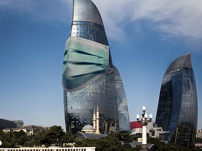 Corona Virus in Baku #StayHome azerbaijan baku corona coronavirus flame towers mask photomanipulation virus