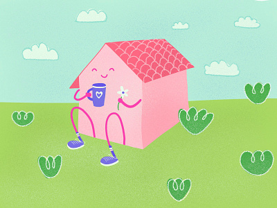 Home sweet home character cute design flat flatdesign hause illustration pink procreate stayhome summer