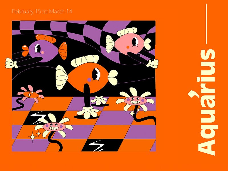 Aquarius Cuphead app branding cartoon character cuphead drawing fish game gamedisgn horoscope icon identity illustration vector