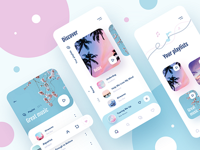 Music app IOS 3 album app application cards design disk icons illustration ios like minimal mobile music app music player notes play player playlist ui ux