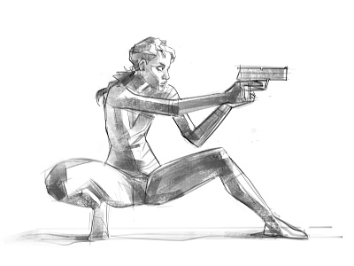 Action Girl action anatomy draft girl gun hero illustration pose rough sketch sketchbook spy