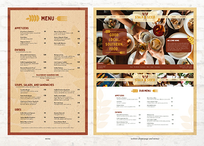 stalk & seed | menu and website branding design graphic design logo menu menu design restaurant restaurant branding rustic southern southern restaurant texture web design website