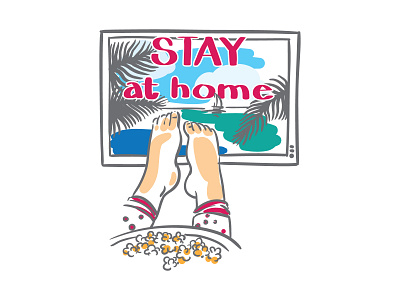 Stay at home design illustration lettering quarantine vector