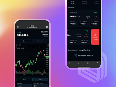 Drift Trade Protocol Mobile UI app buy chart crypto cryptocurrency decentralized dex drift exchange futures ios mobile perpetual phantom platform protocol sell solana trade trading