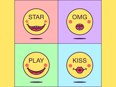 Emoticon Star, OMG, Play, Kiss cartoon character communication cute design emoji emoticon emotions faces facial expressions feelings kiss phrase play social media star sticker vector graphic vector illustration