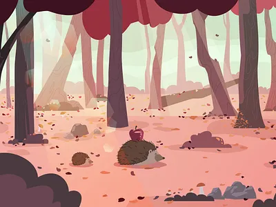 Forest adobe illustrator animal apple autumn fall flat forest hedgehog illustration light tree trees