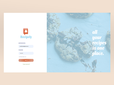 Recipely - UI Sign In/Sign Up & Logo app branding design flat icon logo minimal ui ux web